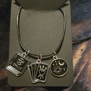 Silver Charm Necklace with Black Cord